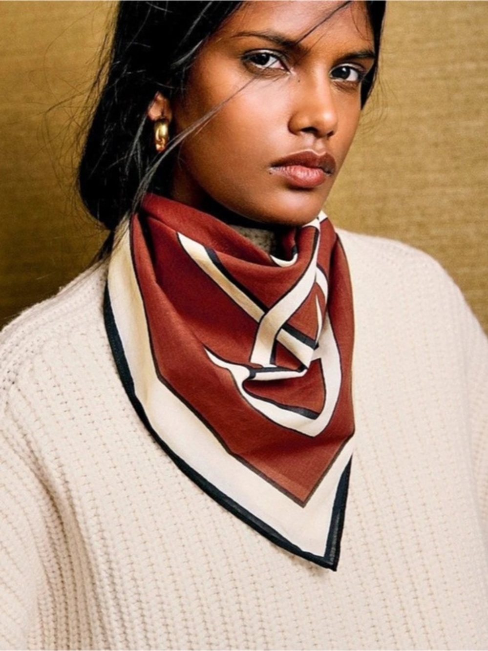 NWOT Sezane Geometric Scarf in Red & Cream